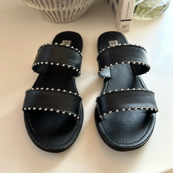 Steve Madden Black Studded Slip-on Sandals - Picture 1 of 6